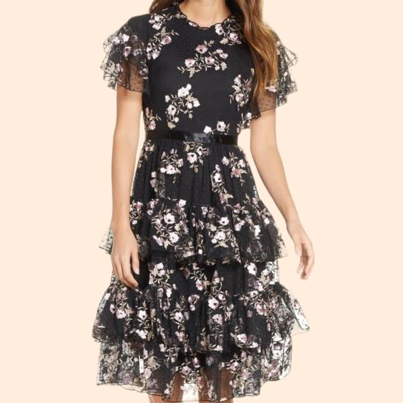 Rachel Parcell Dresses & Skirts - Rachel Parcell Embroidered Tiered Black Dress